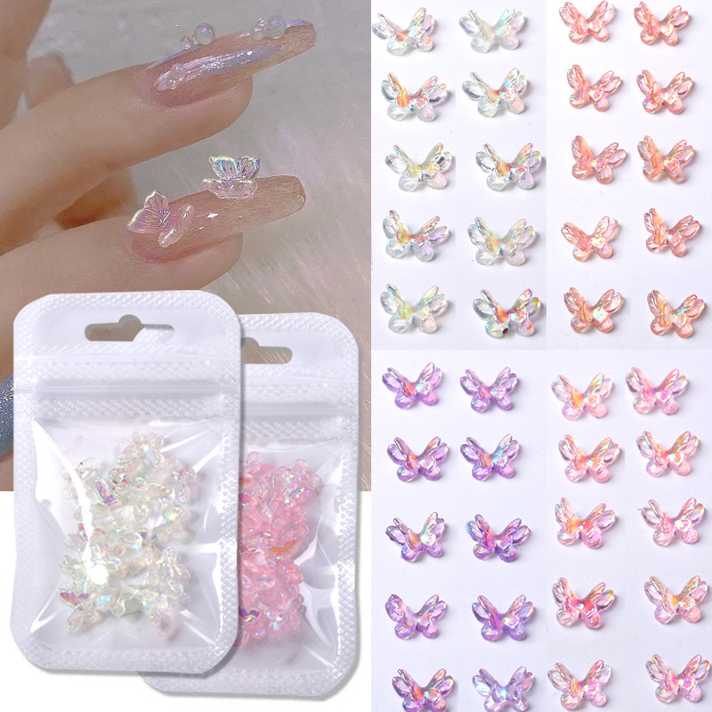 20 buc/pungă Aurora strat dublu Fluture Nail Art Decor Bijuterii Brelocuri pentru unghii Accesorii pentru instrumente de manichiură DIY Design de unghii