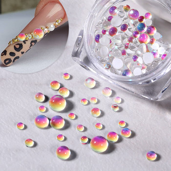 Χρώματα καραμέλα Μικτό μέγεθος Love Heart Στρογγυλές γυάλινες κρυστάλλινες χάντρες AB 3D Nail Art Rhinestones DIY Flatback Ακρυλικές Πέτρες Διακοσμήσεις