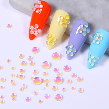 Χρώματα καραμέλα Μικτό μέγεθος Love Heart Στρογγυλές γυάλινες κρυστάλλινες χάντρες AB 3D Nail Art Rhinestones DIY Flatback Ακρυλικές Πέτρες Διακοσμήσεις
