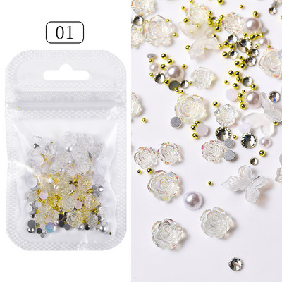Culori bomboane Dimensiuni mixte Inimă de dragoste Mărgele de cristal rotunde AB 3D Nail Art Strasuri DIY Flatback Pietre acrilice Decorații