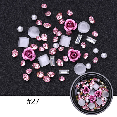 Culori bomboane Dimensiuni mixte Inimă de dragoste Mărgele de cristal rotunde AB 3D Nail Art Strasuri DIY Flatback Pietre acrilice Decorații