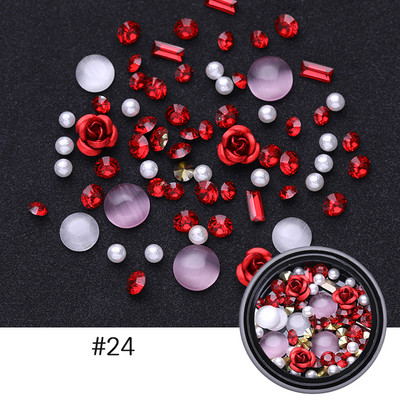 Culori bomboane Dimensiuni mixte Inimă de dragoste Mărgele de cristal rotunde AB 3D Nail Art Strasuri DIY Flatback Pietre acrilice Decorații