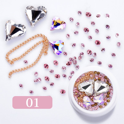 Culori bomboane Dimensiuni mixte Inimă de dragoste Mărgele de cristal rotunde AB 3D Nail Art Strasuri DIY Flatback Pietre acrilice Decorații