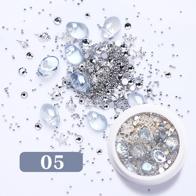 Culori bomboane Dimensiuni mixte Inimă de dragoste Mărgele de cristal rotunde AB 3D Nail Art Strasuri DIY Flatback Pietre acrilice Decorații