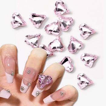 3D Heart Nail Art Διακοσμήσεις Επίπεδη πλάτη Ροζ στρας Nail Crystal Charms ανταλλακτικά Αξεσουάρ DIY Nail Manicure