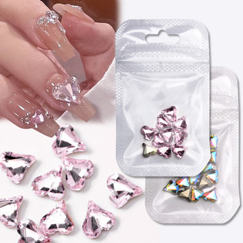 3D Heart Nail Art Διακοσμήσεις Επίπεδη πλάτη Ροζ στρας Nail Crystal Charms ανταλλακτικά Αξεσουάρ DIY Nail Manicure