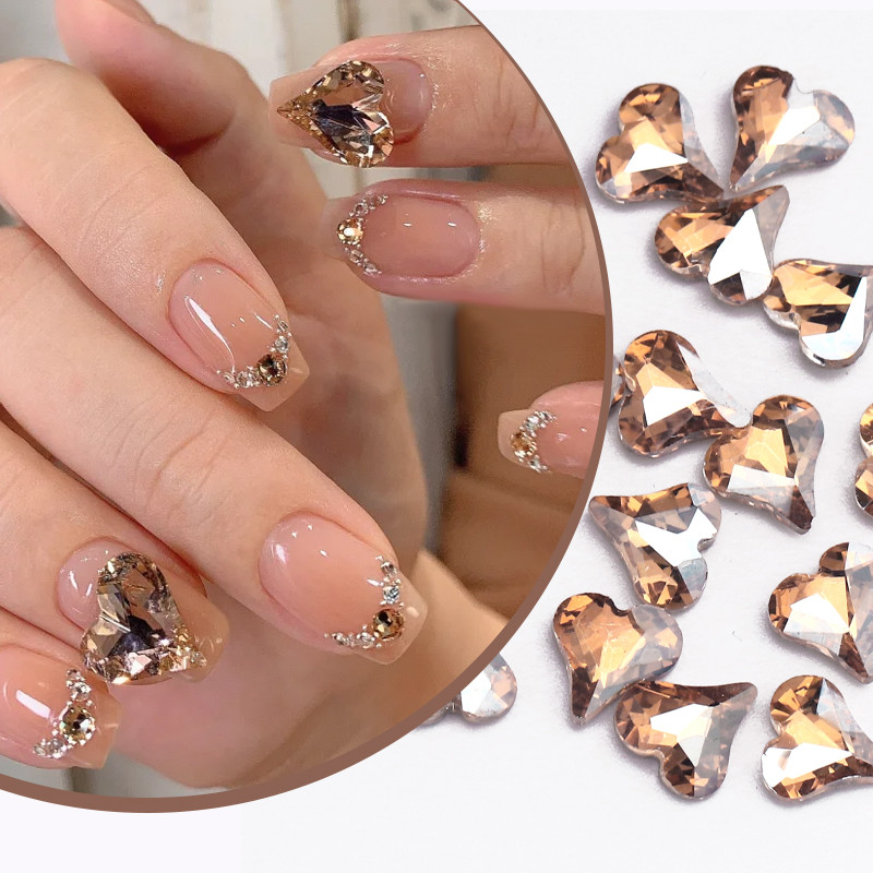 3D Širdies Nagų Dailės Dekoracijos Plokščia nugara Rožinis Kalnų krištolas Nagų Krištolo Pakabukai Dalis Aksesuarai „Pasidaryk pats“ nagų manikiūras