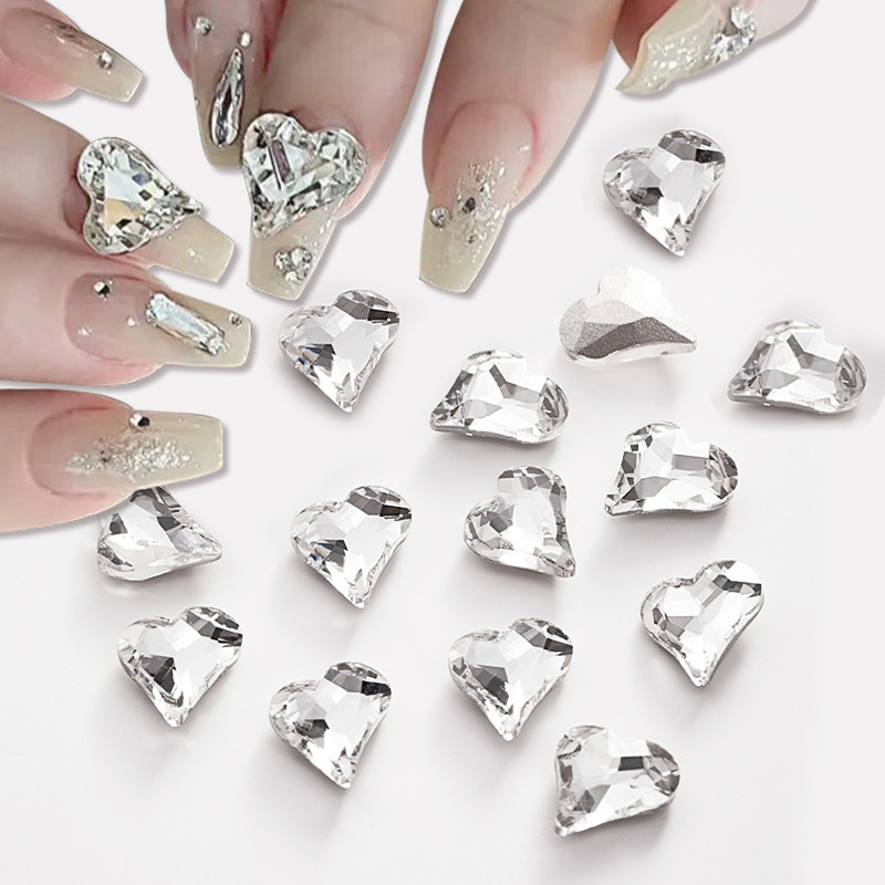 3D Širdies Nagų Dailės Dekoracijos Plokščia nugara Rožinis Kalnų krištolas Nagų Krištolo Pakabukai Dalis Aksesuarai „Pasidaryk pats“ nagų manikiūras