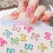 50 vnt Želė juostelė Bowknot Nail Art Charms 3D Spalvinga Permatoma Spalva Vasarinė Nagų Dekoracija Korėjos Auroras Nail Decor