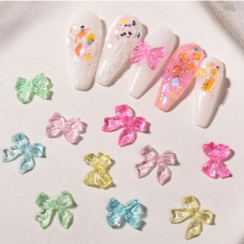 50 бр желе панделка Bowknot Nail Art Charms 3D цветни прозрачни цветни лятна декорация за нокти Korea Auroras Nail Decor