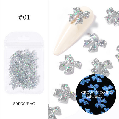50 vnt Želė juostelė Bowknot Nail Art Charms 3D Spalvinga Permatoma Spalva Vasarinė Nagų Dekoracija Korėjos Auroras Nail Decor