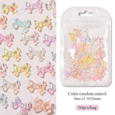 50 vnt Želė juostelė Bowknot Nail Art Charms 3D Spalvinga Permatoma Spalva Vasarinė Nagų Dekoracija Korėjos Auroras Nail Decor