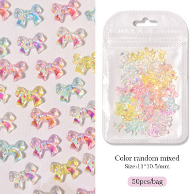 50 vnt Želė juostelė Bowknot Nail Art Charms 3D Spalvinga Permatoma Spalva Vasarinė Nagų Dekoracija Korėjos Auroras Nail Decor