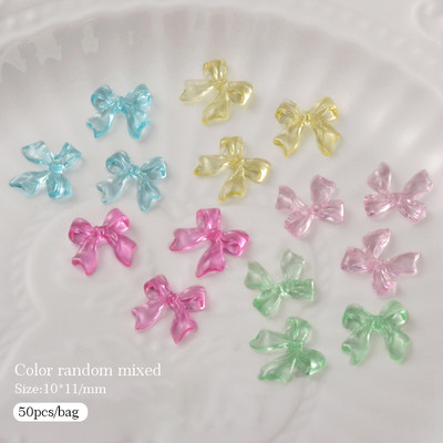 50 vnt Želė juostelė Bowknot Nail Art Charms 3D Spalvinga Permatoma Spalva Vasarinė Nagų Dekoracija Korėjos Auroras Nail Decor