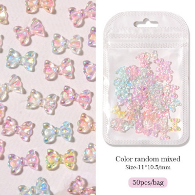 50 vnt Želė juostelė Bowknot Nail Art Charms 3D Spalvinga Permatoma Spalva Vasarinė Nagų Dekoracija Korėjos Auroras Nail Decor