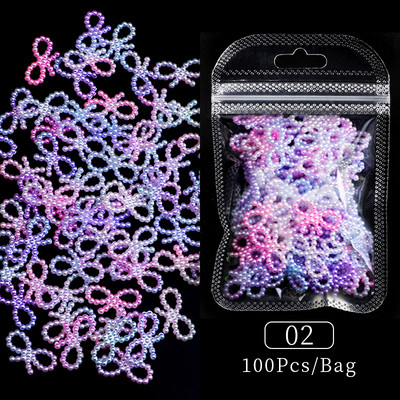 50 vnt Želė juostelė Bowknot Nail Art Charms 3D Spalvinga Permatoma Spalva Vasarinė Nagų Dekoracija Korėjos Auroras Nail Decor