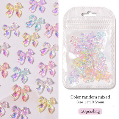 50 vnt Želė juostelė Bowknot Nail Art Charms 3D Spalvinga Permatoma Spalva Vasarinė Nagų Dekoracija Korėjos Auroras Nail Decor