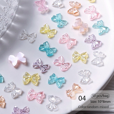 50 vnt Želė juostelė Bowknot Nail Art Charms 3D Spalvinga Permatoma Spalva Vasarinė Nagų Dekoracija Korėjos Auroras Nail Decor