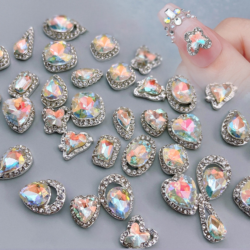 Inimioare colorate cu strasuri pentru unghii Fat Square Love Butterfly Metal Nail Charms 3D Nail Decoration Sparkling Decoration Manicur