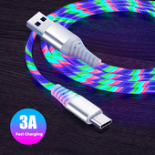 Cablu de încărcare USB Flow Luminous Micro USB tip C 3A LED Cablu de încărcare pentru telefon mobil de încărcare rapidă pentru Samsung Huawei Xiaomi HTC