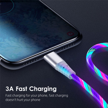 Flow Luminous USB Charge Cable Micro USB Type C 3A LED Fast Charging Кабел за зарядно за мобилен телефон за Samsung Huawei Xiaomi HTC