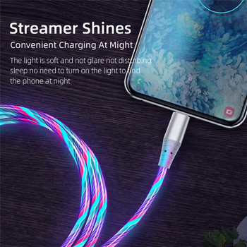 Flow Luminous USB Charge Cable Micro USB Type C 3A LED Fast Charging Кабел за зарядно за мобилен телефон за Samsung Huawei Xiaomi HTC