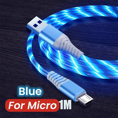 Cablu de încărcare USB Flow Luminous Micro USB tip C 3A LED Cablu de încărcare pentru telefon mobil de încărcare rapidă pentru Samsung Huawei Xiaomi HTC