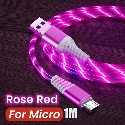 Cablu de încărcare USB Flow Luminous Micro USB tip C 3A LED Cablu de încărcare pentru telefon mobil de încărcare rapidă pentru Samsung Huawei Xiaomi HTC