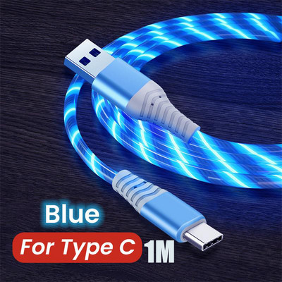 Cablu de încărcare USB Flow Luminous Micro USB tip C 3A LED Cablu de încărcare pentru telefon mobil de încărcare rapidă pentru Samsung Huawei Xiaomi HTC