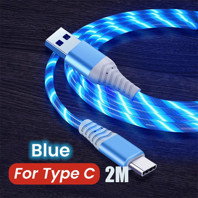 Cablu de încărcare USB Flow Luminous Micro USB tip C 3A LED Cablu de încărcare pentru telefon mobil de încărcare rapidă pentru Samsung Huawei Xiaomi HTC