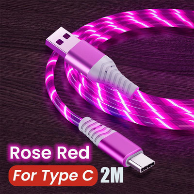 Cablu de încărcare USB Flow Luminous Micro USB tip C 3A LED Cablu de încărcare pentru telefon mobil de încărcare rapidă pentru Samsung Huawei Xiaomi HTC