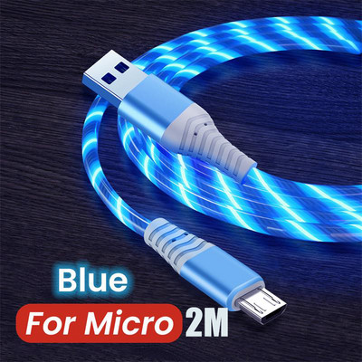Cablu de încărcare USB Flow Luminous Micro USB tip C 3A LED Cablu de încărcare pentru telefon mobil de încărcare rapidă pentru Samsung Huawei Xiaomi HTC