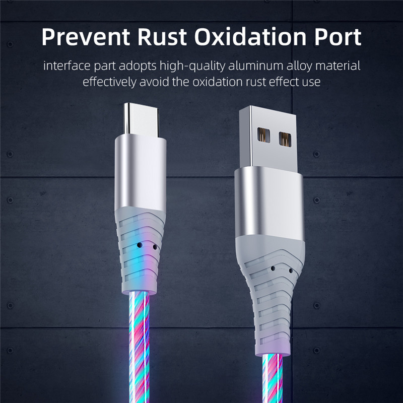 Cablu de încărcare USB Flow Luminous Micro USB tip C 3A LED Cablu de încărcare pentru telefon mobil de încărcare rapidă pentru Samsung Huawei Xiaomi HTC