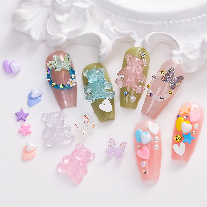 48/54 buc. Accesorii pentru arta unghiilor cu fluture aurore mixte Fusta ursuleț Kawaii cu spate plat, unghii de modă, decorare DIY pentru unghii