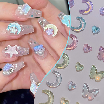 2023 New Butterflies Moon 3D Nail Art Decoration Auroras Heart Rhinestones Nagu piekariņi Piespiediet nagus Lentes daļas Aksesuāri