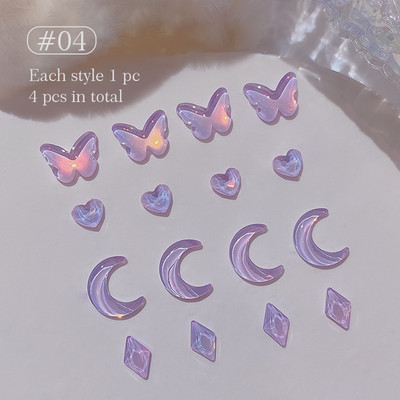 2023 m. Nauji Butterflies Moon 3D nagų dailės puošmena Auroras Heart Rhinestones Nagų žavesiai Nagų prispaudimas Juostelės dalys Priedai