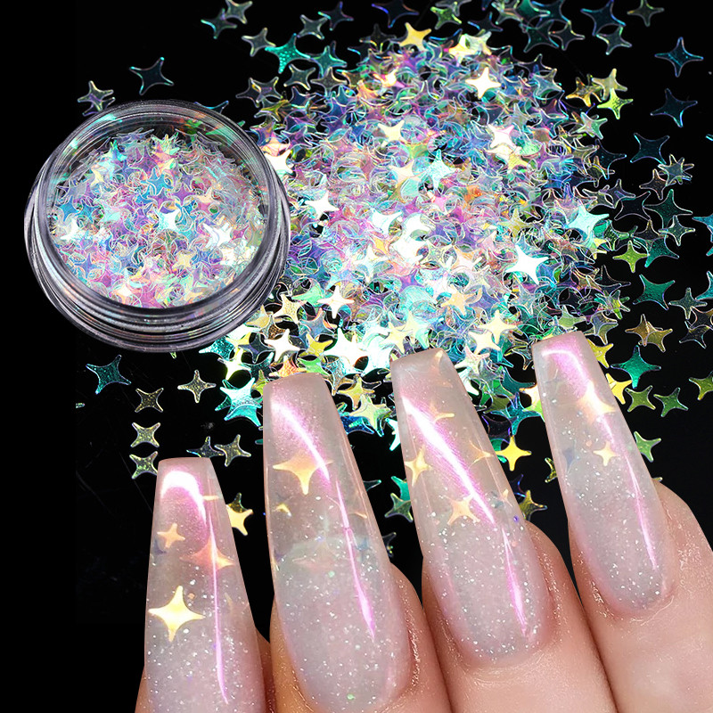 1 Κουτί Στρογγυλή Καρδιά Νιφάδα Νυχιών Glitter Πεταλούδα Αστέρι Σελήνη Καθρέφτης Παγιέτες Πέρλα Διακοσμητικό Εξαιρετικά Λεπτή Φέτα