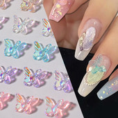 Daugiaspalvis Aurora Butterfly 3D Nail Art Charms blizgantis dervos spindesys tamsiai krištolo nagų puošmena gelio nagų puošmena „pasidaryk pats“ manikiūras
