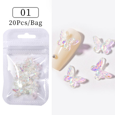 Daugiaspalvis Aurora Butterfly 3D Nail Art Charms blizgantis dervos spindesys tamsiai krištolo nagų puošmena gelio nagų puošmena „pasidaryk pats“ manikiūras