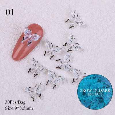 Daugiaspalvis Aurora Butterfly 3D Nail Art Charms blizgantis dervos spindesys tamsiai krištolo nagų puošmena gelio nagų puošmena „pasidaryk pats“ manikiūras