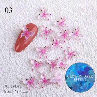 Daugiaspalvis Aurora Butterfly 3D Nail Art Charms blizgantis dervos spindesys tamsiai krištolo nagų puošmena gelio nagų puošmena „pasidaryk pats“ manikiūras