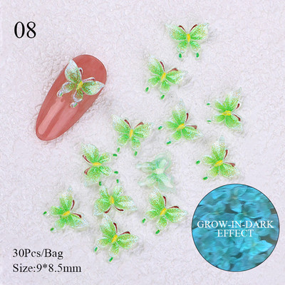 Daugiaspalvis Aurora Butterfly 3D Nail Art Charms blizgantis dervos spindesys tamsiai krištolo nagų puošmena gelio nagų puošmena „pasidaryk pats“ manikiūras
