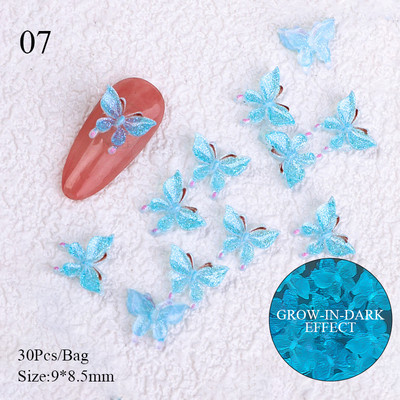 Daugiaspalvis Aurora Butterfly 3D Nail Art Charms blizgantis dervos spindesys tamsiai krištolo nagų puošmena gelio nagų puošmena „pasidaryk pats“ manikiūras