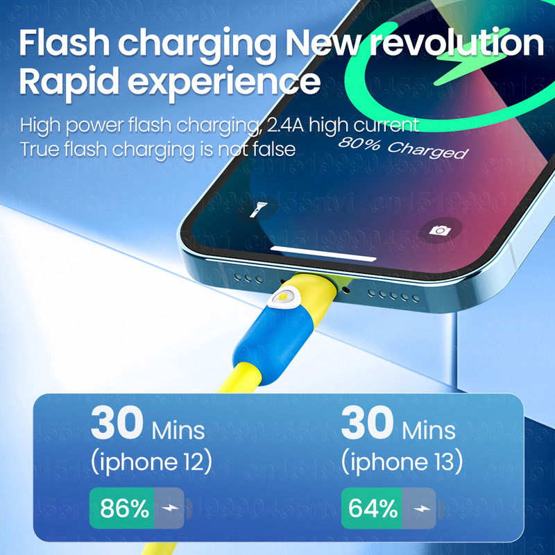 Itin storas USB įkrovimo laidas skirtas iPhone 14 13 12 11 Pro Max XS 6s 7 8 Plus Minkštas TPE telefono greito įkroviklio laido duomenų įkroviklio laidas