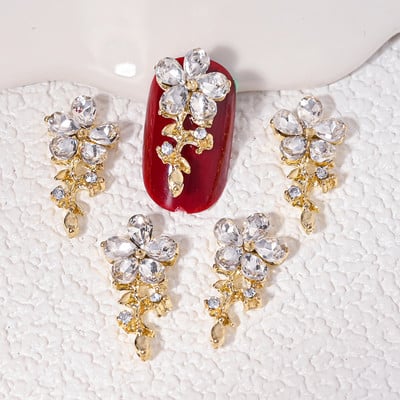 5 buc. Articole pentru unghii din aliaj 3D, modele lungi și goale, picături de apă, pentru unghii, cu strasuri, pentru inimă, accesorii pentru unghii, pentru bijuterii, pietre prețioase