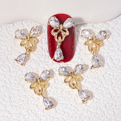 5 buc. Articole pentru unghii din aliaj 3D, modele lungi și goale, picături de apă, pentru unghii, cu strasuri, pentru inimă, accesorii pentru unghii, pentru bijuterii, pietre prețioase