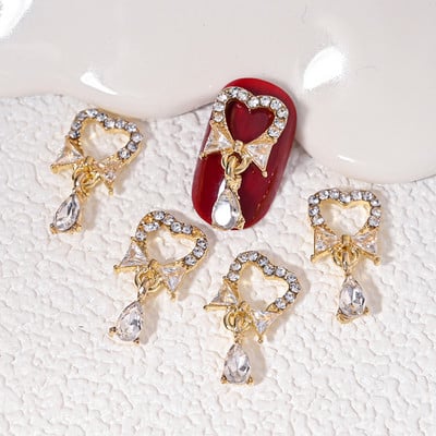 5 buc. Articole pentru unghii din aliaj 3D, modele lungi și goale, picături de apă, pentru unghii, cu strasuri, pentru inimă, accesorii pentru unghii, pentru bijuterii, pietre prețioase