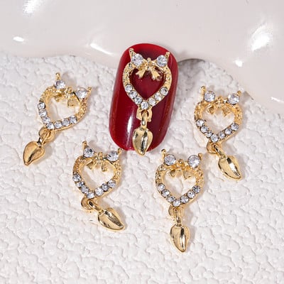 5 buc. Articole pentru unghii din aliaj 3D, modele lungi și goale, picături de apă, pentru unghii, cu strasuri, pentru inimă, accesorii pentru unghii, pentru bijuterii, pietre prețioase