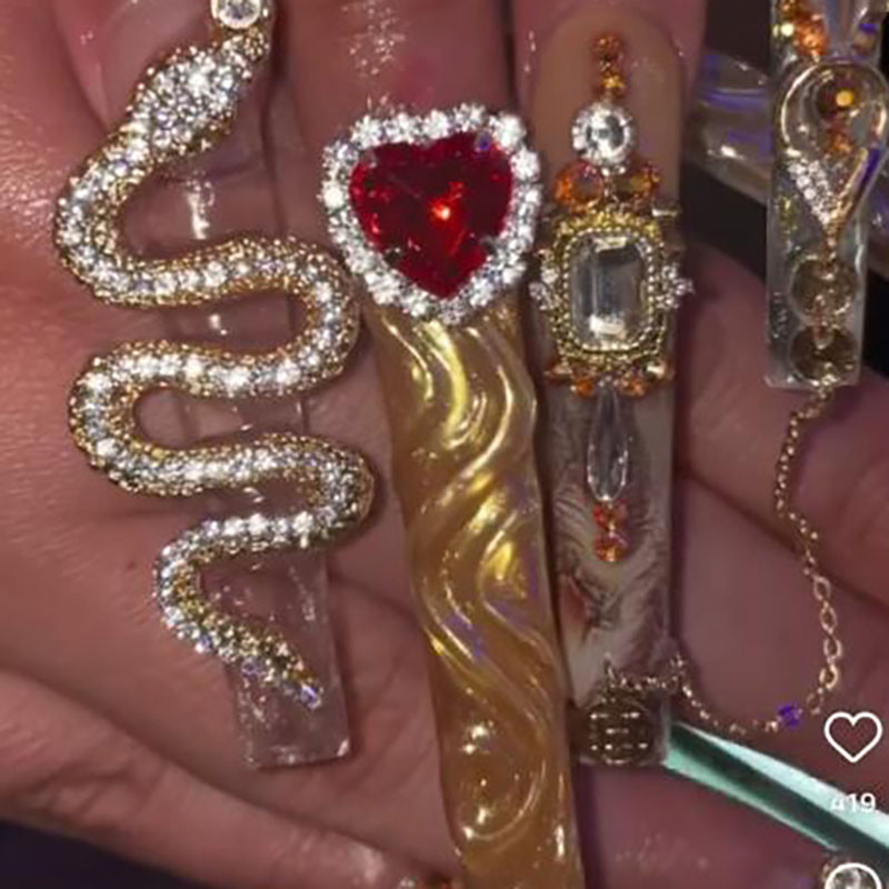 5 buc. Articole pentru unghii din aliaj 3D, modele lungi și goale, picături de apă, pentru unghii, cu strasuri, pentru inimă, accesorii pentru unghii, pentru bijuterii, pietre prețioase
