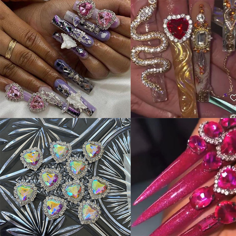 5 buc. Articole pentru unghii din aliaj 3D, modele lungi și goale, picături de apă, pentru unghii, cu strasuri, pentru inimă, accesorii pentru unghii, pentru bijuterii, pietre prețioase